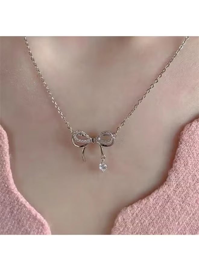 Pendant Necklace for Women Double Layer Bow Necklace Female Light Luxury Wind erfly Dream Laye - Image 3